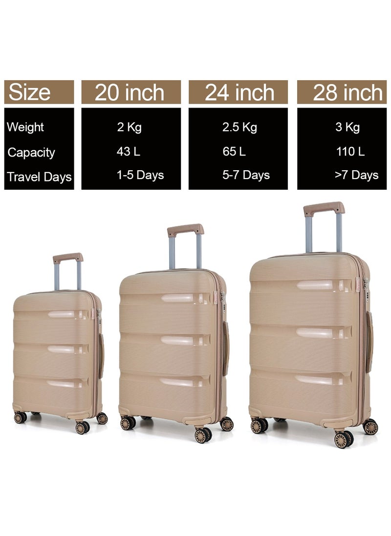 3-Piece Polypropylene Hard Shell Luggage Set – Lightweight, Durable, Scratch-Resistant Suitcases with Combination Lock & 360° Spinner Wheels – Carry-On, Medium & Large Travel Bags – 20