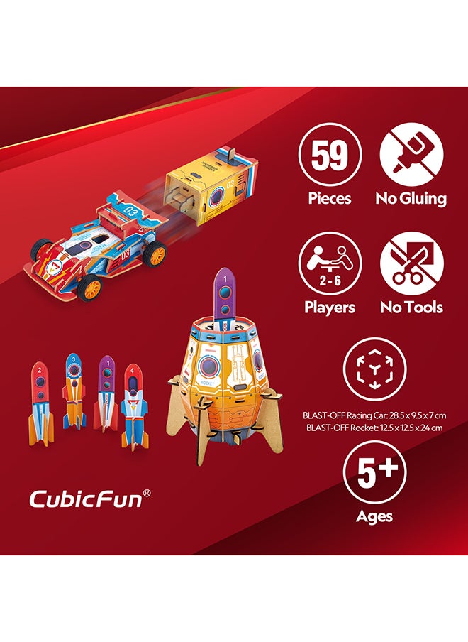 National Geographic 3D Puzzle 2 In1 Blast-Off Rocket & Racing Car 59 Pcs