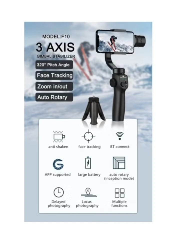 F10 3-Axis Smartphone Stabilizer Tripod – Smooth Video Recording, Adjustable 360° Rotation, Compact & Lightweight Design, Perfect for Vlogging, Photography, Live Streaming, and Cinematic Shots