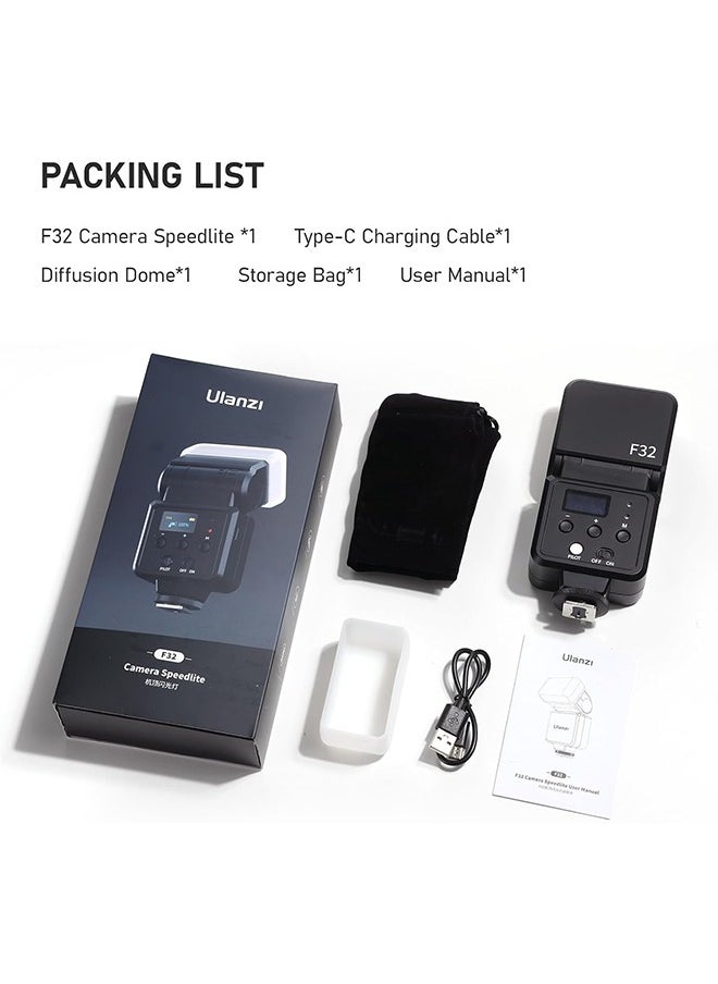 Ulanzi F32 Camera Flash, Camera Speedlite with GN32 / CCT 5600K for Canon/Fuji/Sony/Nikon/Panasonic Olympus Pentax and Other SLR Digital Cameras, and Digital Cameras with Single Contact Hot Shoe