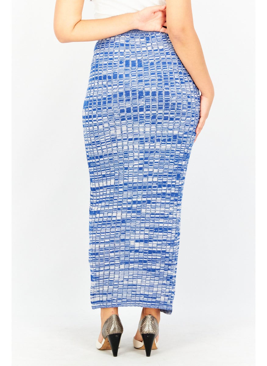 Women Textured Maxi Skirt, Blue