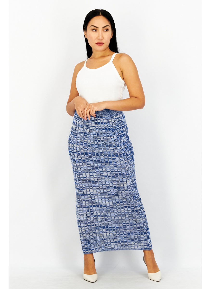 Women Textured Maxi Skirt, Blue