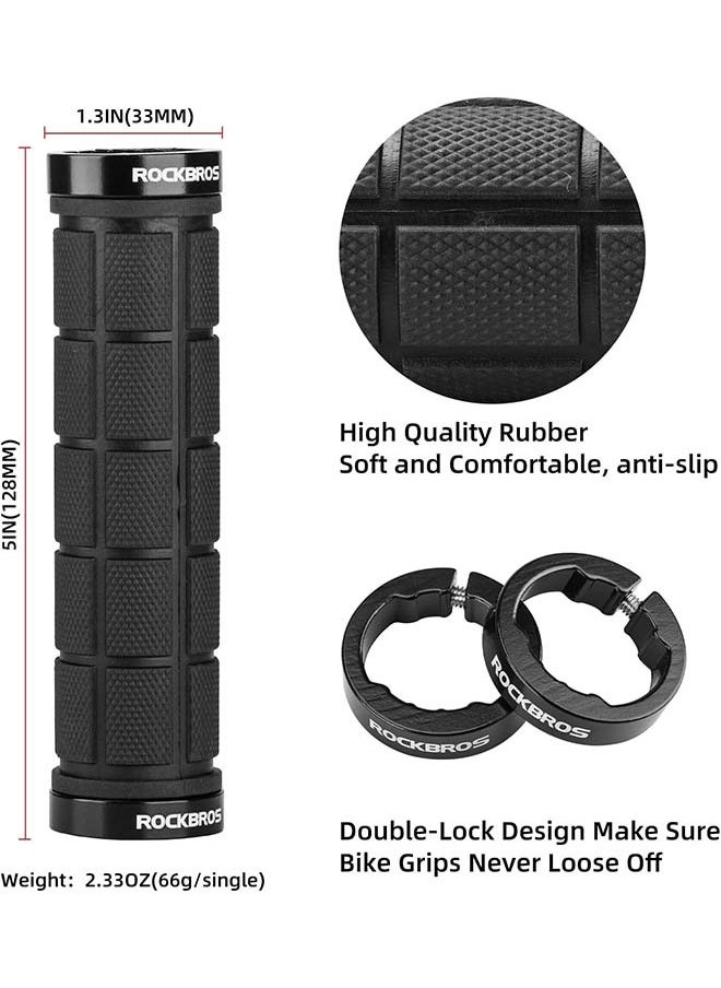 ROCKBROS 4Pcs(2 Pairs) Bike Handlebar Grips Double Lock On Bike Grips Comfortable Anti-Slip Bicycle Handlebar Grips for Mountain Bike BMX Bike Scooter Beach Cruiser, Folding Bike
