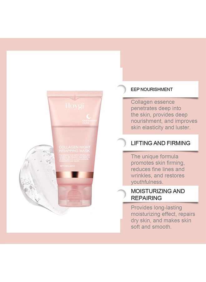 Collagen Overnight Wrapping Peel Off Facial Mask Pack - Elasticity & Hydration Care, Reduces Sagging & Dullness - Hydrolyzed Collagen For Glowing Skin - Korean Skin Care (1PCS)
