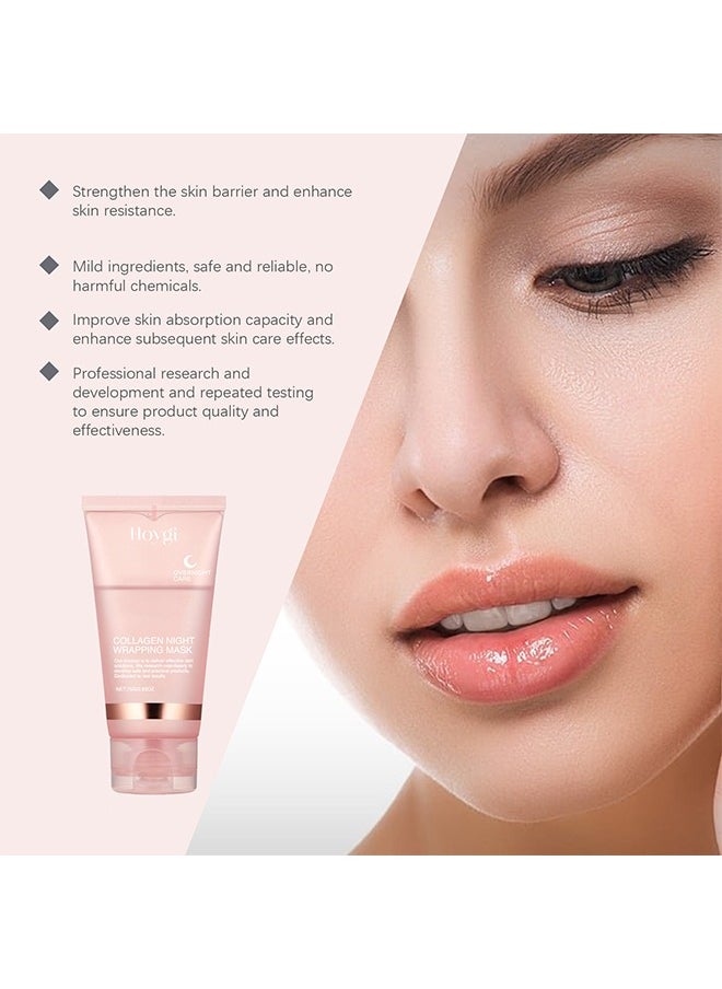 Collagen Overnight Wrapping Peel Off Facial Mask Pack - Elasticity & Hydration Care, Reduces Sagging & Dullness - Hydrolyzed Collagen For Glowing Skin - Korean Skin Care (1PCS)