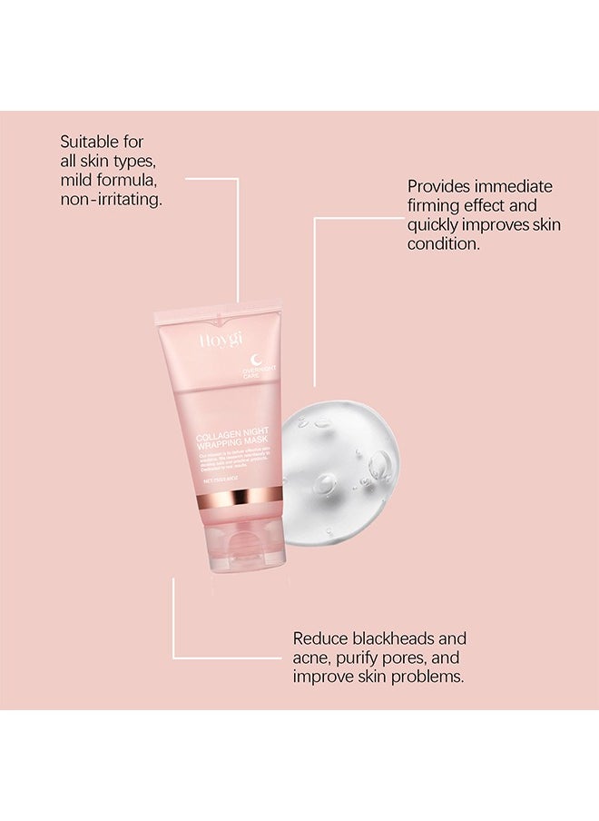 Collagen Overnight Wrapping Peel Off Facial Mask Pack - Elasticity & Hydration Care, Reduces Sagging & Dullness - Hydrolyzed Collagen For Glowing Skin - Korean Skin Care (1PCS)