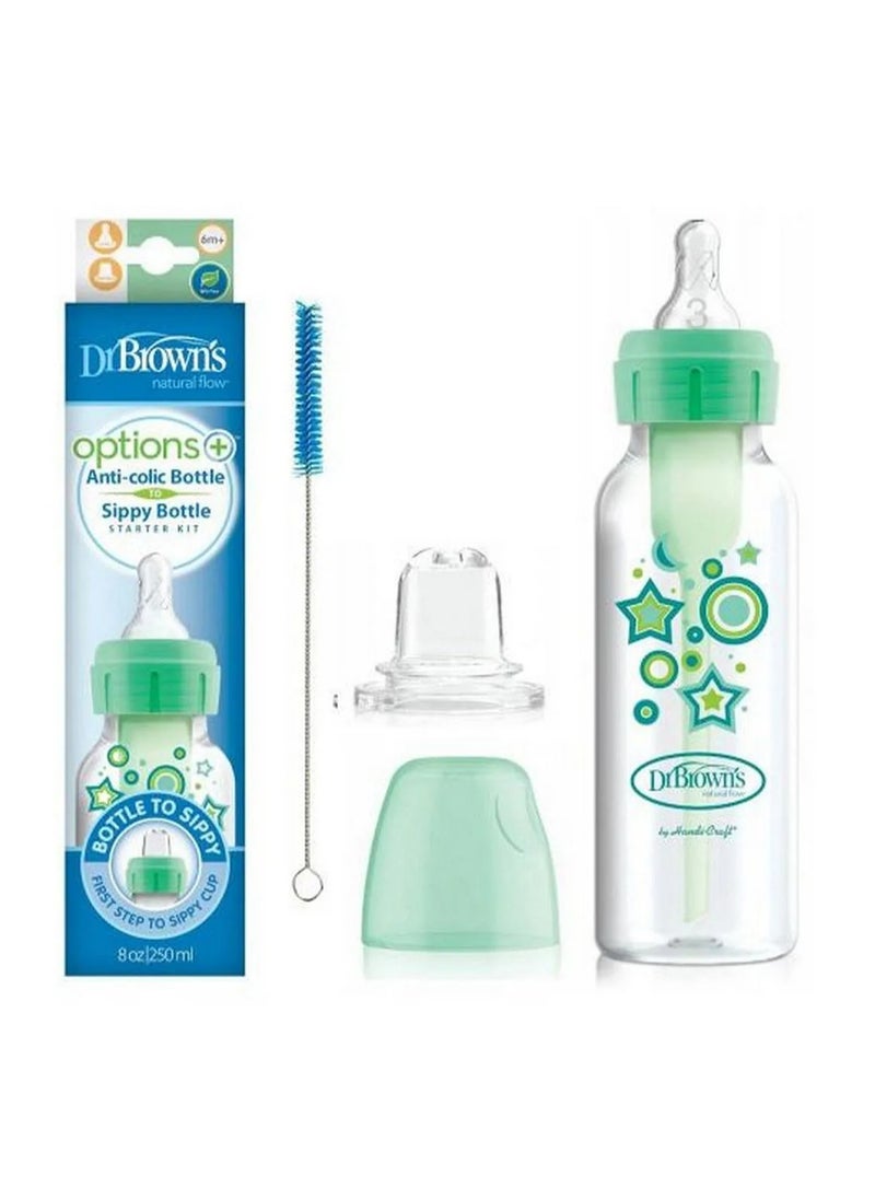 Dr. Brown's Sippy Starter Kit 250mL PP Narrow Bottle - Convertible Vent System, BPA-Free, 0m+