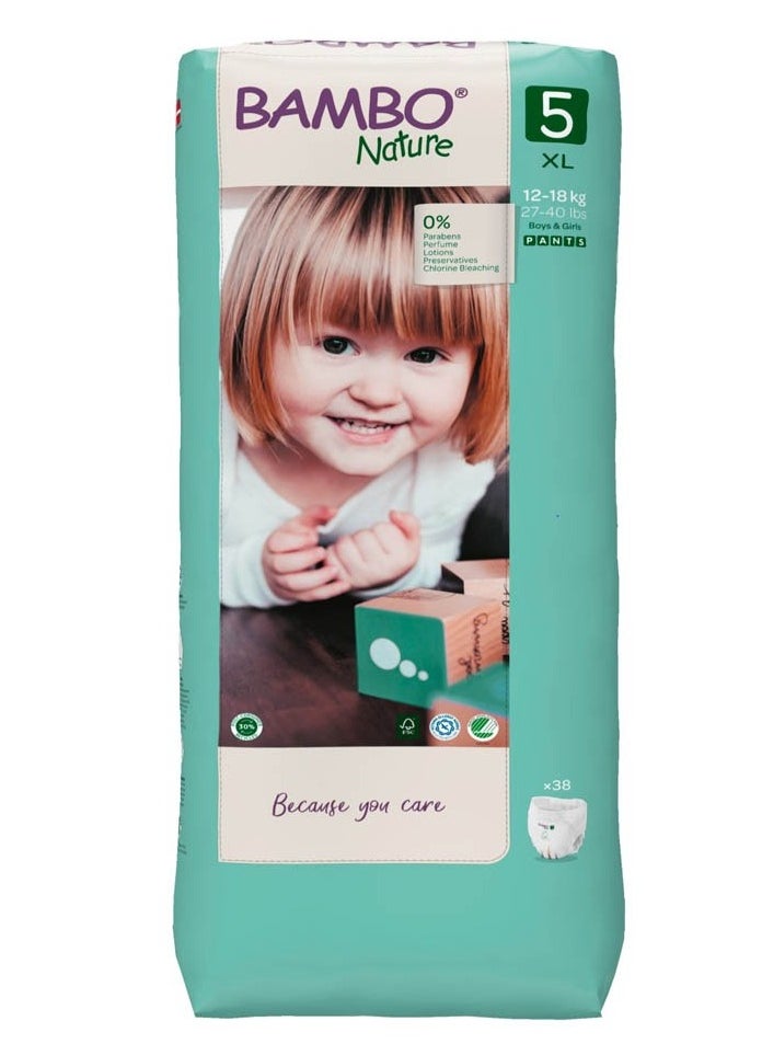 Bambo Nature - Eco-Friendly Pants Diapers, Size 5, 12-20Kg - 38 Pants Tall Pack