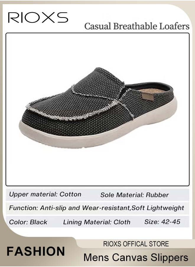 Mens Canvas Slippers, Slip On Casual Loafers Shoes, Men's Orthopedic Slippers With Arch Support, Indoor Outdoor House Shoes With Anti-Skid Rubber Sole, Lightweight Slippers For Office Shopping And Daily Wear, Classic Fashion Slide Clog Slippers
