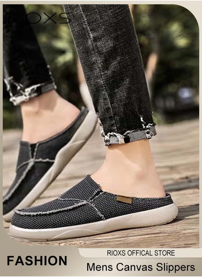 Mens Canvas Slippers, Slip On Casual Loafers Shoes, Men's Orthopedic Slippers With Arch Support, Indoor Outdoor House Shoes With Anti-Skid Rubber Sole, Lightweight Slippers For Office Shopping And Daily Wear, Classic Fashion Slide Clog Slippers