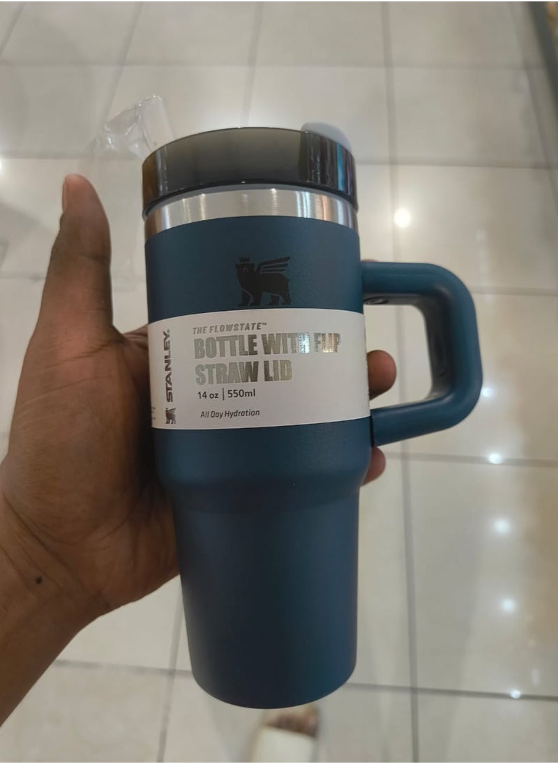 Quencher H2.0 Flow State Stainless Steel Vacuum Insulated Tumbler with Lid and Straw for Water, Iced Tea or Coffee, Smoothie and More, 14 oz , DARK BLUE