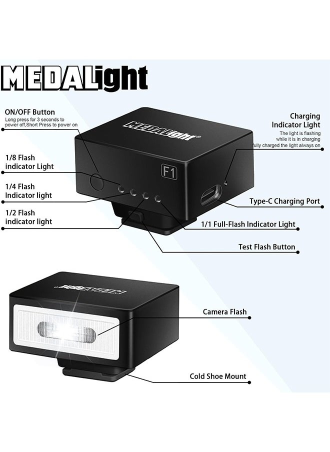 F1 Mini Camera Flash Camera Flash Speedlite for Ricoh (GR3/GR3X,etc.) Nikon/Canon/Fuji,Digital Film Cameras,Mini hot Shoe Flash for DSLR Camera（Not Compatible for Sony ZV-1F.