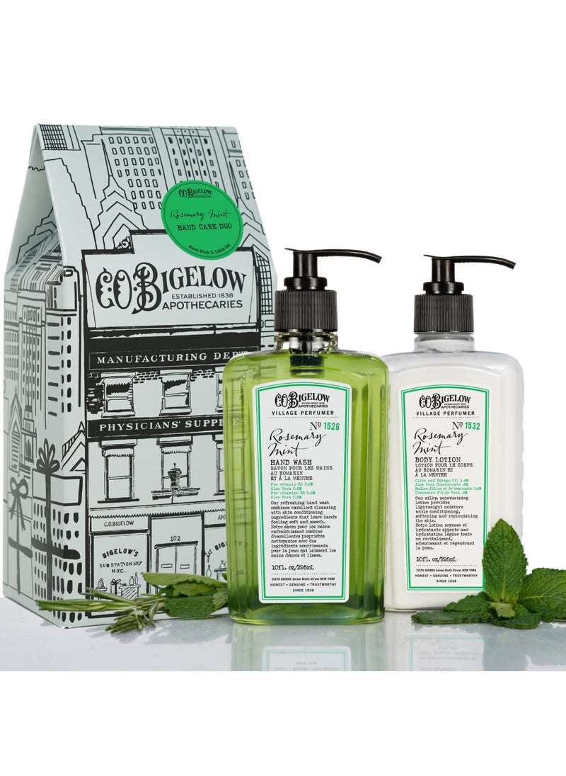 C.O. Bigelow Rosemary Mint Hand Care Duo, Hand Soap & Lotion Gift Set, Set of Two - Apothecary Hand Care for Dry Skin with Moisturizing Lotion & Liquid Hand Wash - 10fl oz Each
