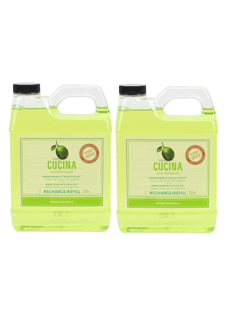 Cucina Purifying Hand Wash Refill, 33.8 Oz Plastic Jug (2, Lime Zest)