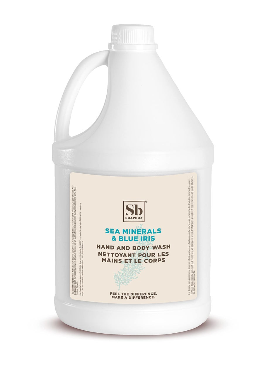 Soapbox Liquid Hand Soap & Body Wash, Sea Minerals & Blue Iris - Gentle, Moisturizing Hand & Body Cleanser, Vegan, Cruelty Free Hand Soap Refill for Bathroom, Kitchen, Professional Use - Gallon Size