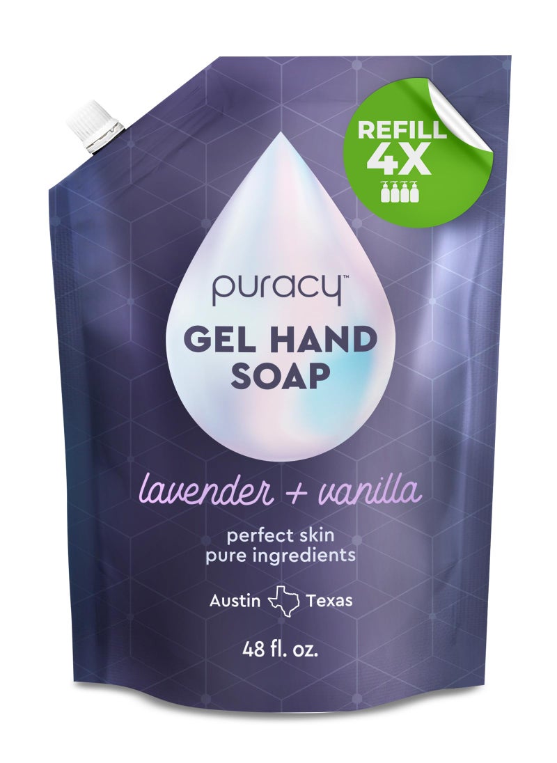 Puracy Organic Hand Soap, Professional Hand Washers We've All Become, Moisturizing Natural Gel Hand Wash Soap, Liquid Hand Soap Refills for Soft Skin (Refill Lavender & Vanilla, 48 Ounce)