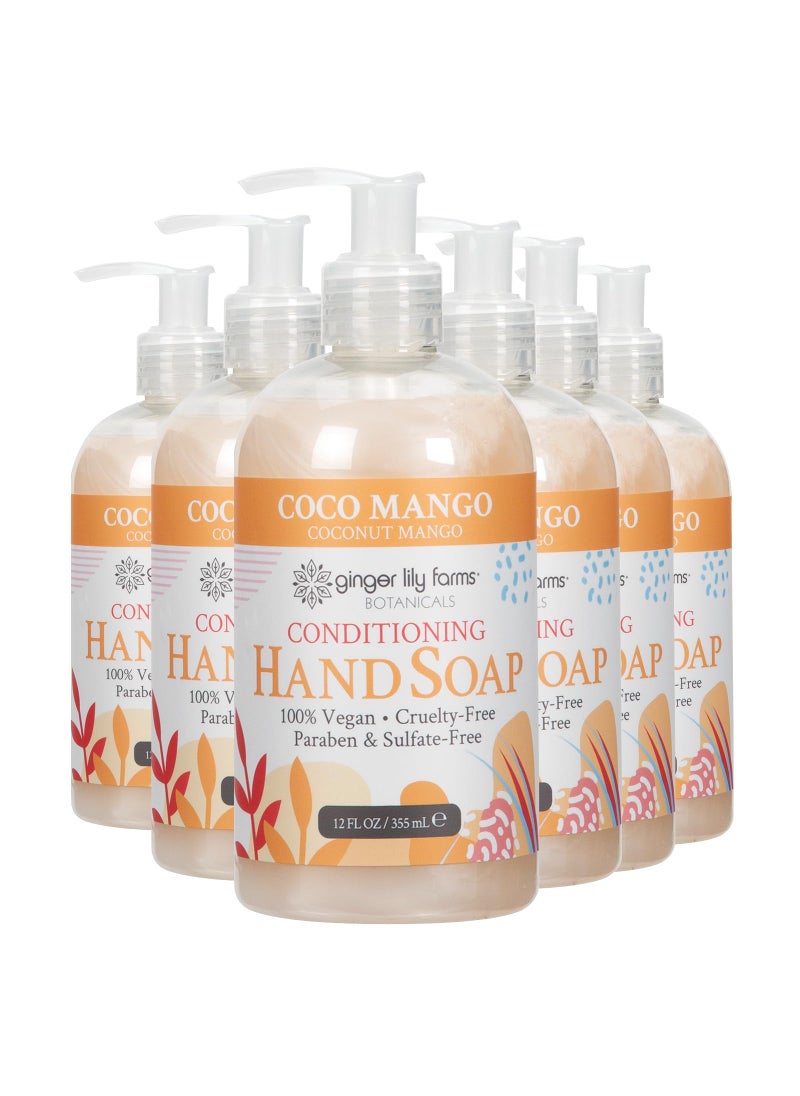 Ginger Lily Farms Botanicals Conditioning Liquid Hand Soap, Coco Mango, 100% Vegan & Cruelty-Free, Coconut Mango Scent, 12 Fl Oz (Pack of 6)