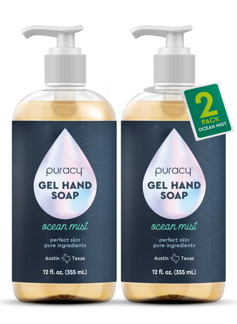 Puracy Gel Hand Soap - Perfect Skin, Pure Ingredients - with 15+ SuperPlant Ingredients for Clean, Soft, Smooth Skin, 99.09% from Mother Nature, Gently Scented Hand Wash, Ocean Mist, 12 Ounce (2-Pack)