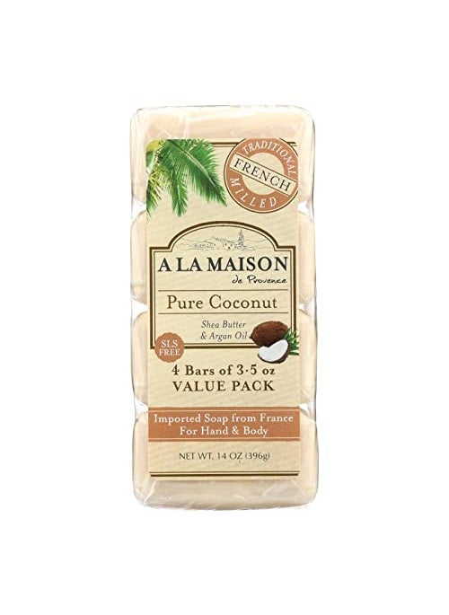 A LA MAISON Pure Coconut Bar Soap - Triple French Milled Unscented Natural Moisturizing Hand Soap Bar (4 Bars of Soap, 3.5 oz)