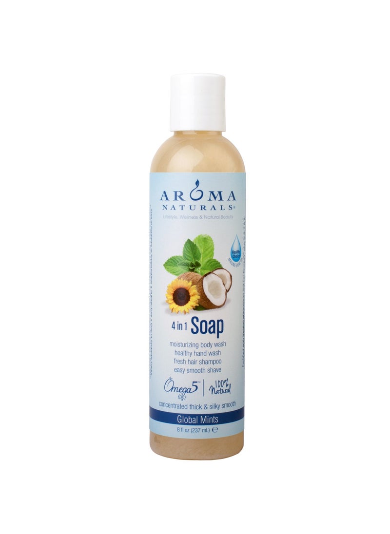Aroma Naturals Extraordinary Natural 4-in-1 Castile Liquid Soap, Global Mints, 8 Ounce