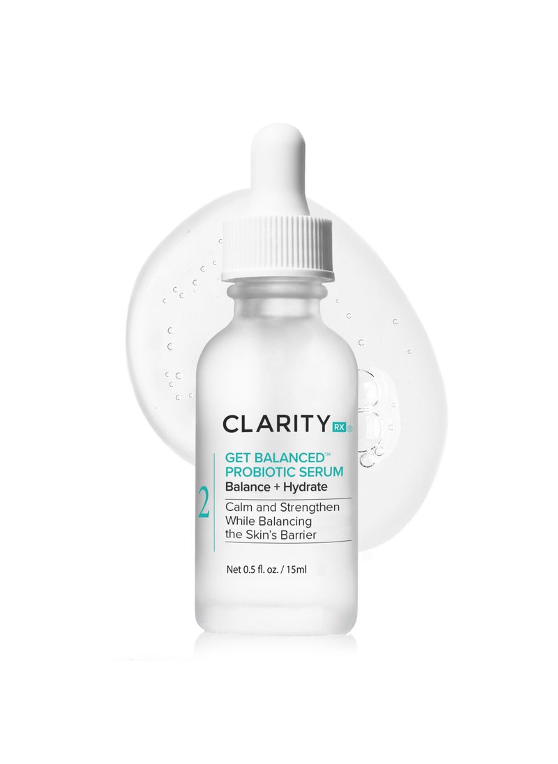ClarityRx Get Balanced Probiotic Hydrating Face Serum, Natural Plant-Based Skin-Balancing Treatment with Hyaluronic Acid & Antioxidants for Normal & Aging Skin (0.5 fl oz)
