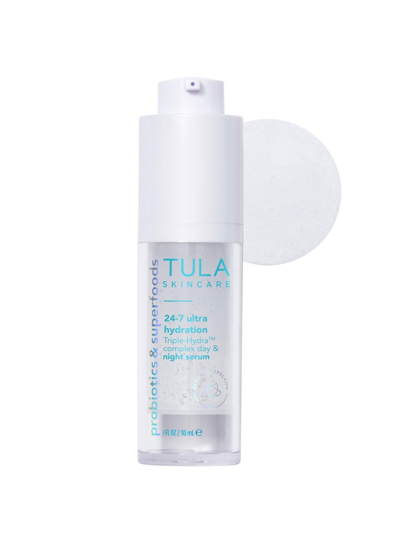 TULA Skin Care 24/7 Ultra Hydration - Triple Hydra Complex Day & Night Serum, Plumps Skin & Delivers Moisture While Reducing Fine Lines, 1 fl oz.