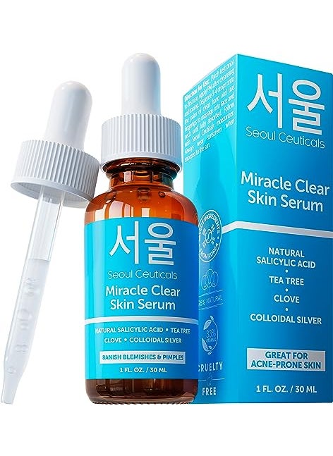 SeoulCeuticals Korean Acne Serum, Skin Care Treatment for Acne Prone Skin - Rapid Action Salicylic Acid, Tea Tree & Clove For Even Skin Tone 1oz