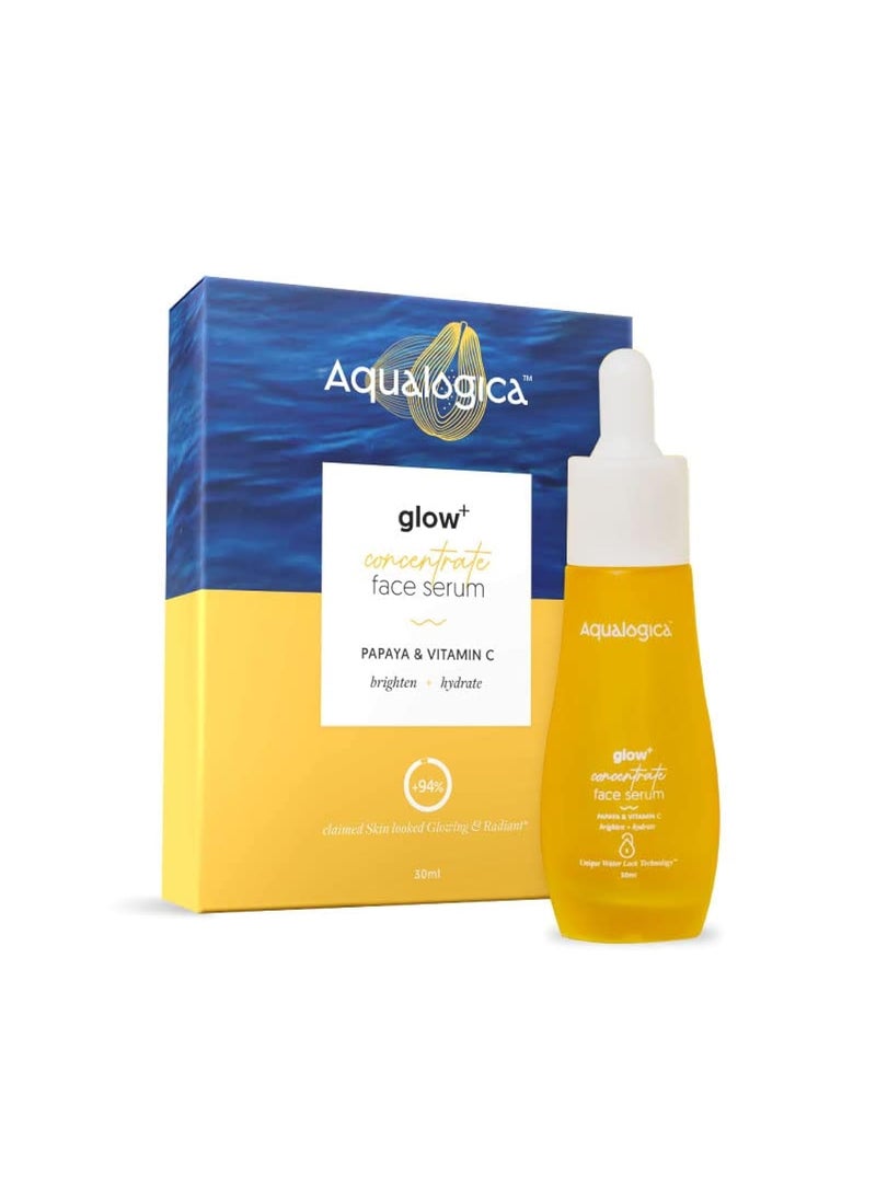 Aqualogica Glow+ Concentrate Face Serum | Radiance Serum with Vitamin C & Papaya | Gives Glowing Hydration to All Skin Types | Fragrance & Color Free Formula | 1.01 Fl Oz/30ml