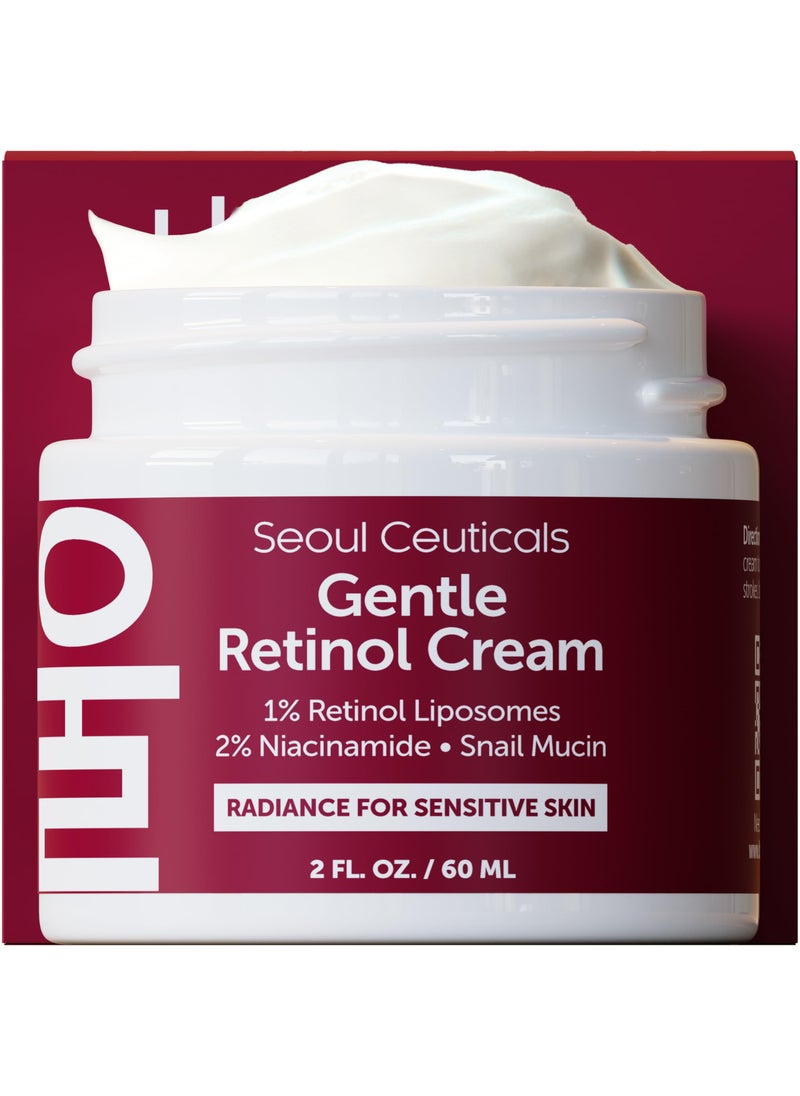 SeoulCeuticals 1% Korean Retinol Night Cream - 97.5% Snail Mucin + 2% Niacinamide Moisturizer for Face - Gentle K Beauty for Sensitive Skin 2oz