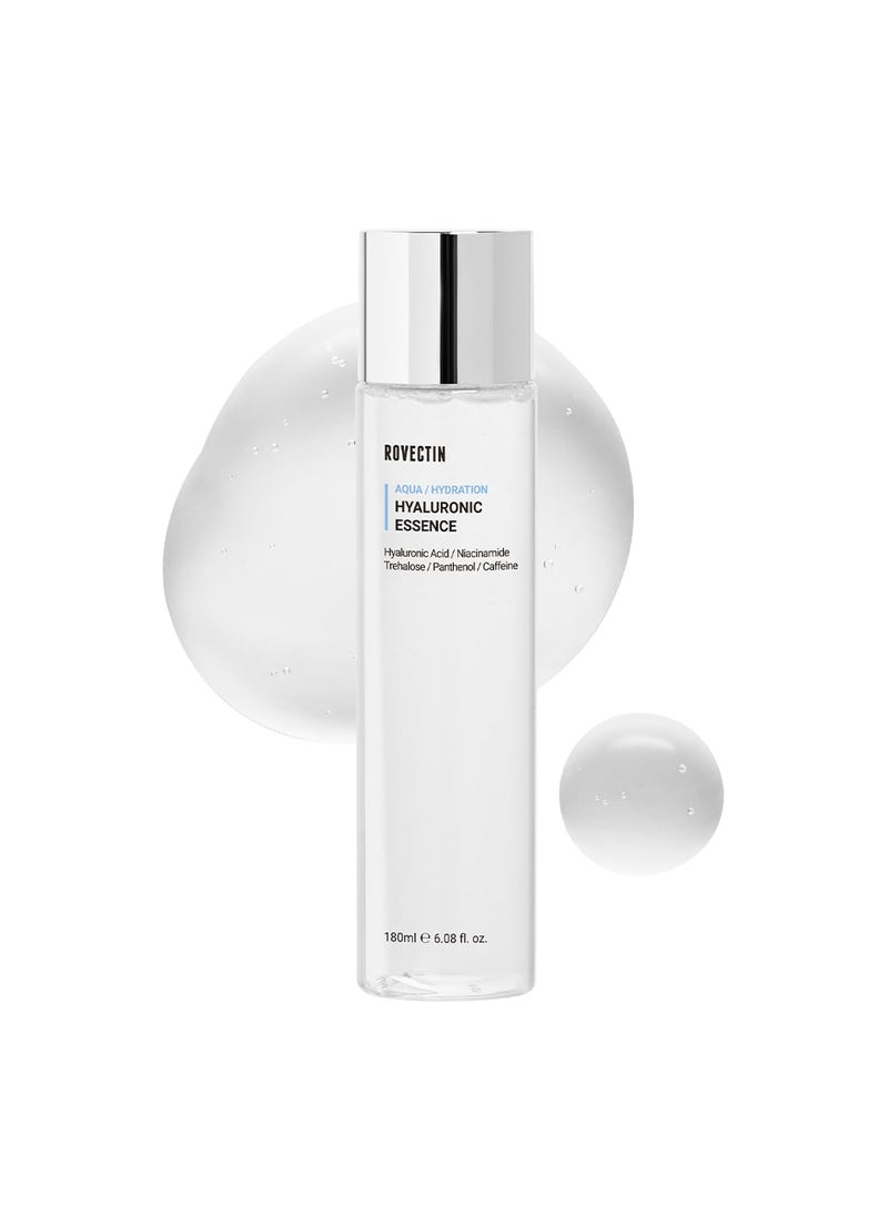 ROVECTIN Aqua Hyaluronic Essence (Activating Treatment Lotion) - 7 Layers Hyaluronic Acid Facial Toner with Niacinamide & Panthenol, Vegan Korean Skin Care (6.08 fl.oz)