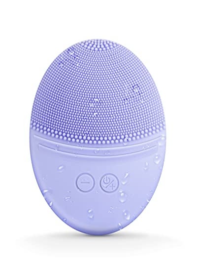 EZBASICS Facial Cleansing Brush Made with Ultra Hygienic Soft Silicone, Waterproof Sonic Vibrating Face Brush for Deep Cleansing, Gentle Massaging, Inductive Charging (Violet)1 Pack+5 Speed Settings