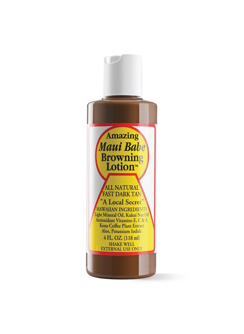 Maui Babe Browning Lotion - Natural Hawaiian Tan Accelerator with Vitamins & Antioxidants - Moisturizing Formula for All Skin Types - Made in USA - 4 fl oz