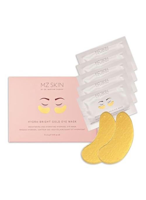 MZ SKIN Hydra-Bright Gold Eye Mask, Collagen-Infused Hydrogel Treatment for Puffiness, Dark Circles, and Fine Lines, With Niacinamide, Hyaluronic Acid & Gold Nano Particles, Fragrance Free, 5-Pack