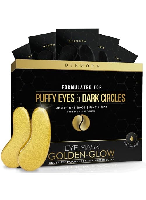 DERMORA Golden Glow Under Eye Patches (20 Pairs Eye Gels) - Rejuvenating Treatment for Dark Circles, Puffy Eyes, Refreshing, Revitalizing, Travel, Wrinkles