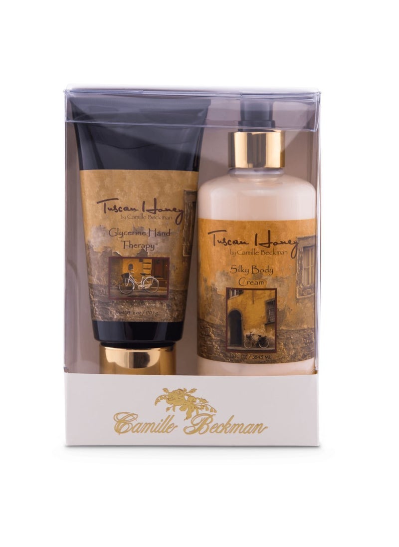 Camille Beckman Hand and Body Duet Set, Silky Body and Glycerine Hand Cream, Tuscan Honey