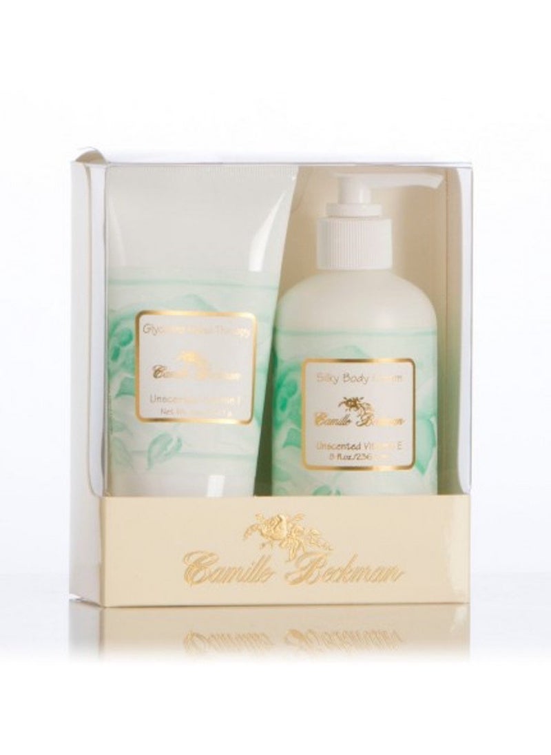 Camille Beckman Hand and Body Duet Set, Silky Body and Glycerine Hand Cream, Vitamin E Unscented