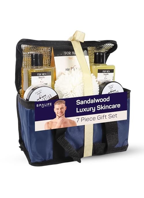 SpaLife Men's Sandalwood Luxury Spa Skincare Set - Complete Care Kit for Rugged Revitalization, Exfoliating Scrub - Bath and Body Collection for Cleansing, Moisturizing, and Rejuvenation