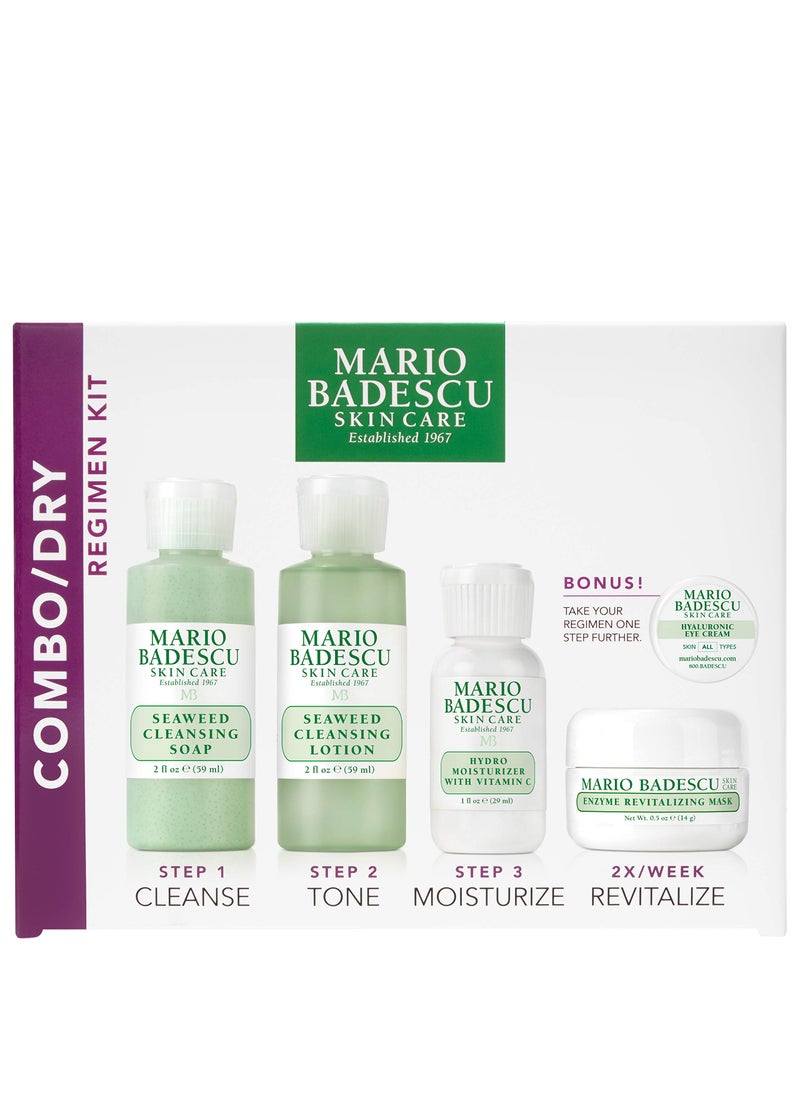 Mario Badescu Combo/Dry Regimen 5 Piece Kit, Skincare Gift Set Includes Seaweed Cleansing Soap, Seaweed Cleansing Lotion, Hydro Moisturizer, Enzyme Revitalizing Mask, and Hyaluronic Eye Cream