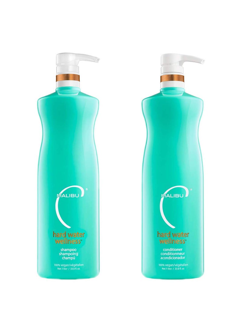 Malibu C Hard Water Wellness Shampoo and Conditioner Duo - Hydrating Hair Care for Shine & Manageability - Protects from Waterborne Elements That Cause Dry, Damaged Hair (33.8oz)