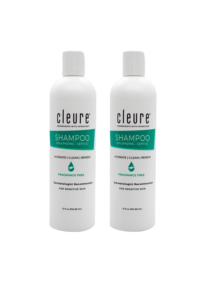 Cleure Hypoallergenic Volumizing Shampoo for Sensitive Skin - Fragrance Free, SLS Free & Paraben Free (12 oz, Pack of 2)