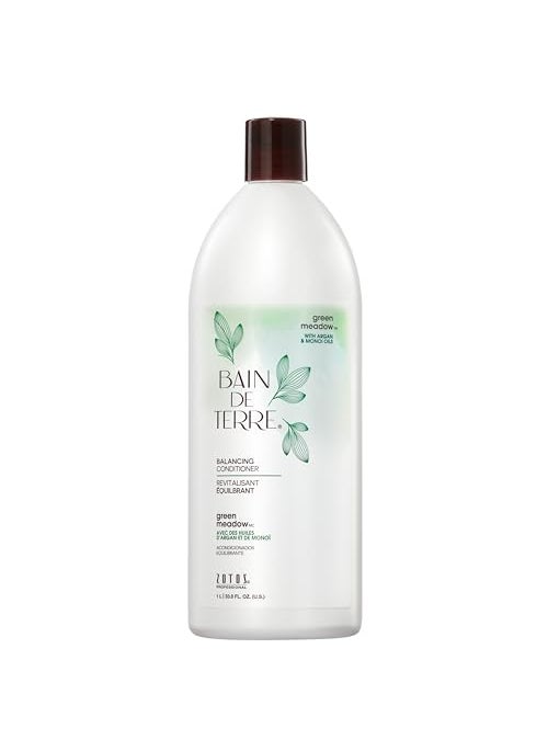 Bain de Terre Green Meadow Balancing Conditioner, Gentle Moisture Balance for Soft, Silky & Bouncy Hair with Argan & Monoi Oils, Paraben-free, Color-Safe, Vegan, 33.8 Fl Oz
