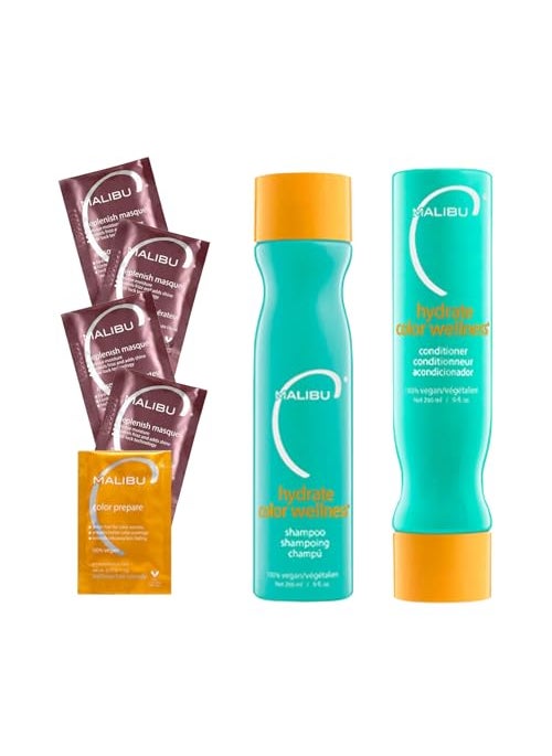 Malibu C Hydrate Color Wellness Collection - Moisturizing Color Safe Shampoo & Hydrating Hair Remedy - Formulated to Preserve + Protect Hair Color