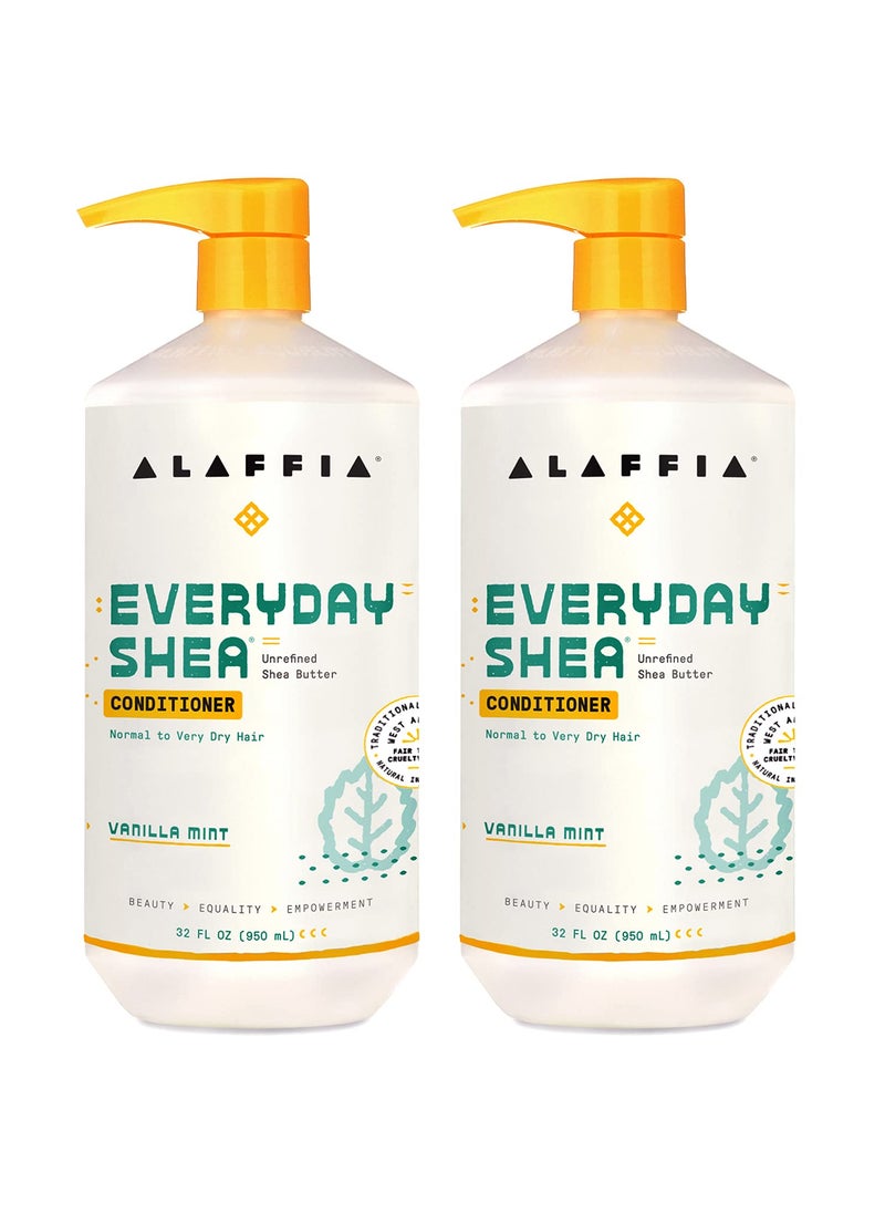 Alaffia EveryDay Shea Conditioner, Moisturizes, Restores and Protects, Made with Fair Trade Shea Butter, Cruelty Free, No Parabens, Vegan, Vanilla Mint, 2 Pack, 32 Fl Oz Ea