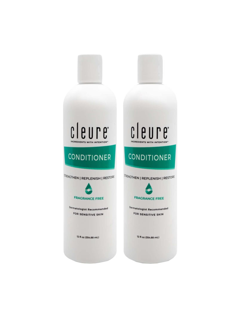 Cleure Hydrating Fragrance Free Conditioner - Hypoallergenic, SLS Free & Paraben Free - Unscented (12 Fl Oz, Pack of 2)