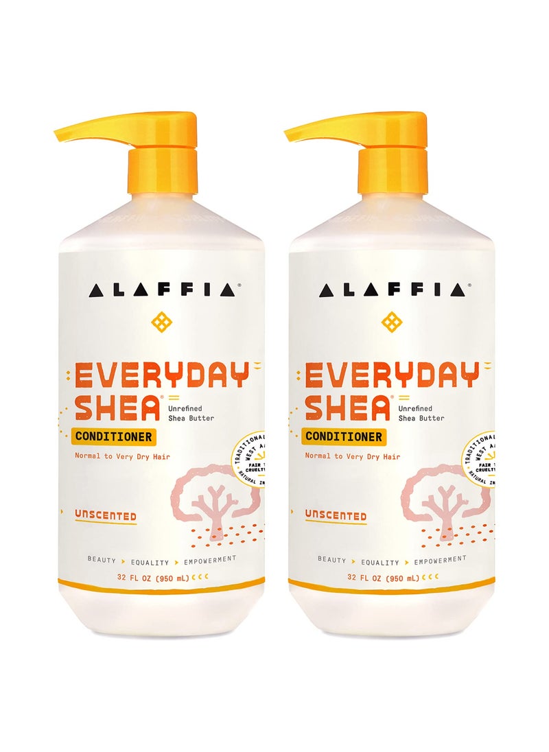 Alaffia EveryDay Shea Conditioner, Moisturizes, Restores and Protects, Made with Fair Trade Shea Butter, Cruelty Free, No Parabens, Vegan, Unscented, 2 Pack, 32 Fl Oz Ea