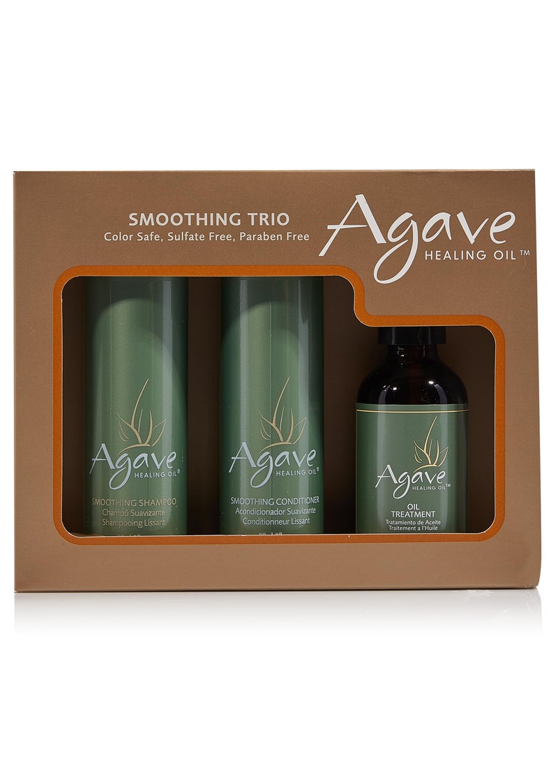 Agave Smoothing Haircare Trio with Shampoo, Conditioner & Healing Oil Treatment Hydrating & Frizz Control 3 fl oz/2 fl oz