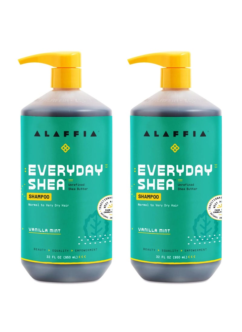 Alaffia EveryDay Shea Shampoo, Gentle Cleansing Shampoo for Normal to Dry Hair, Made with Fair Trade Unrefined Shea Butter, No Parabens or Phthalates, Vanilla Mint, 2 pack - 32 Fl Oz Ea