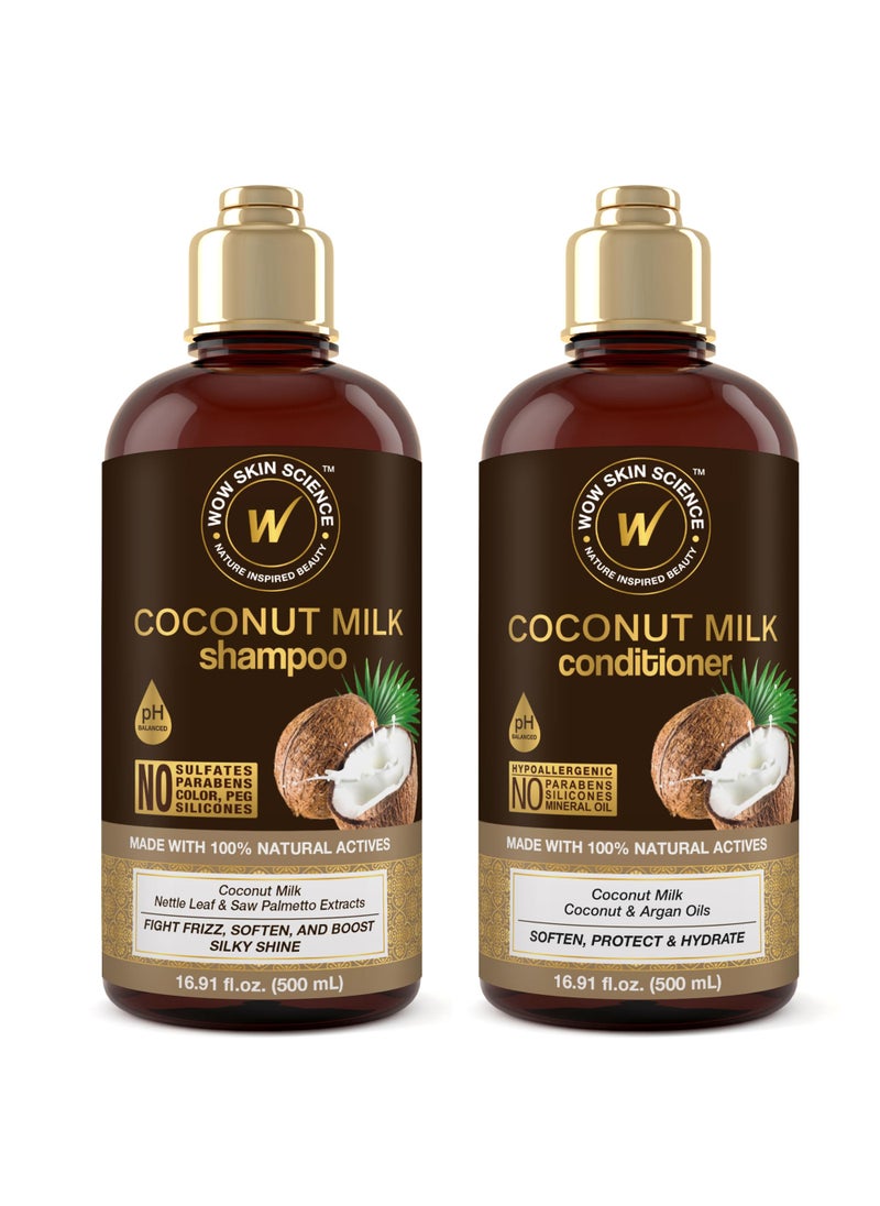 WOW Skin Science Coconut Milk Shampoo and Conditioner Set - Shampoo & Conditioner for Curly Hair - Paraben Sulfate Free - 33.82 Fl Oz