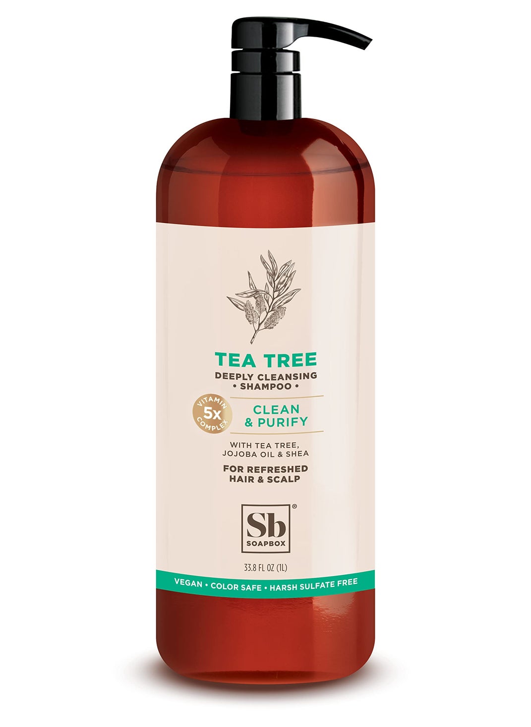 Soapbox Tea Tree Shampoo, Sulfate Free, Paraben Free, Silicone Free, Color Safe, and Vegan Hair Shampoo (33.8 Ounces)