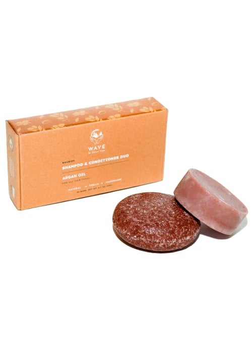 Wave Argan Oil Shampoo & Conditioner Bar Set - Natural & Organic Moisturizing Vegan Shampoo and Conditioner Bars for Women & Men - Long-Lasting (80-120 Uses)